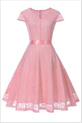 

Lace Stitching Retro Belt Waist Slim Dress 2018