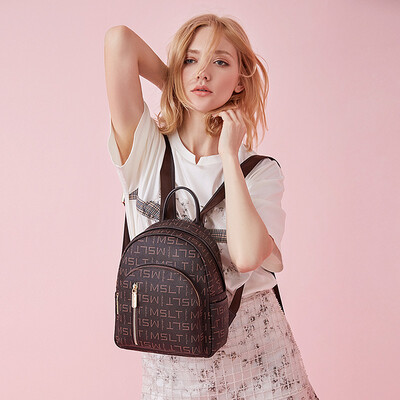 

MashaLanti backpack female fashion backpack Korean student small backpack casual bag female S143B brown with wine red