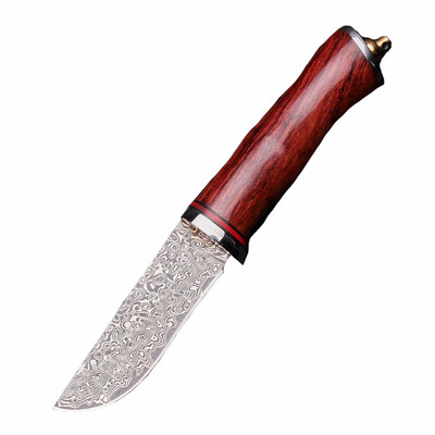 

CHACHEKA Hand Forged Damascus Knife with Leather Scabbard Mahogany Handle Outdoor Hunting Camping Knives