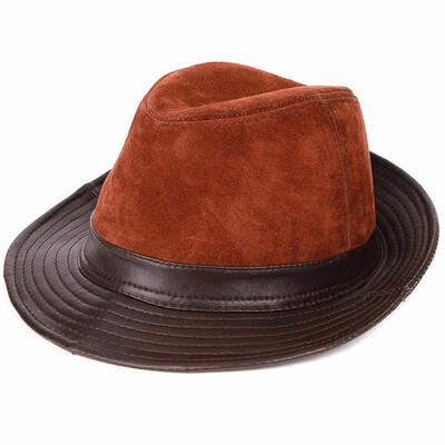 

Mens Sheepskin Leather Hat Male Fashion Fedoras Genuine Leather Cap Adult Fashion Cowboy Hat Wide Brim 3 Colors B-7242