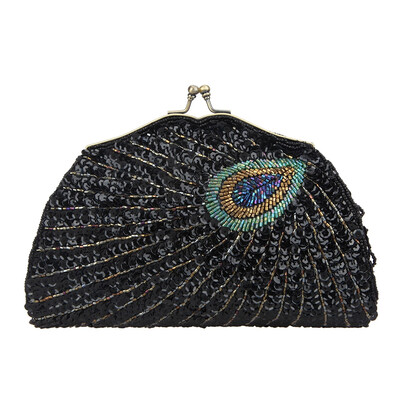 

Fawziya Peacock Clutch Sequins Kiss Lock Womens Evening Handbag