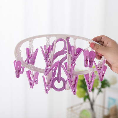 

You Mu multi-functional clothespin hanger 24 clip clothes clip underwear underwear socks children windproof disc drying rack foldable purple