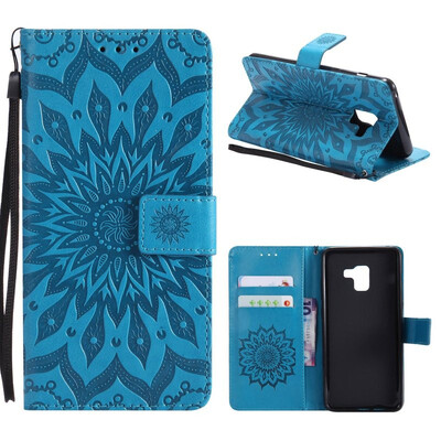 

MOONCASE Samsung Galaxy A8 2018 Wallet CaseSun Flower Pattern Embossed PU Leather Magnetic Flip Cover Card Holders -Blue