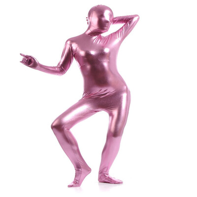 

Womens Shiny Metallic Zentai Full Bodysuit Lady Pink Full Bodysuit Tights Dancewears Womens Catsuit Fancy Halloween Costumes