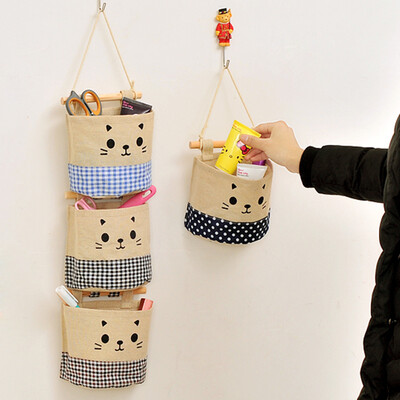 

4pcs Cut Fabric cotton pocket Pouch wall sundry hanging holder storage bag makeup organizer home decor