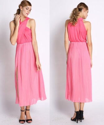 

Fashion Women Sexy Splice Chiffon Open Fork Full Long Party Dress