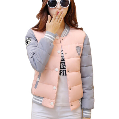 

Women Cotton Padded Jacket Down Short Coat Thin Baseball Winter Stand Collar