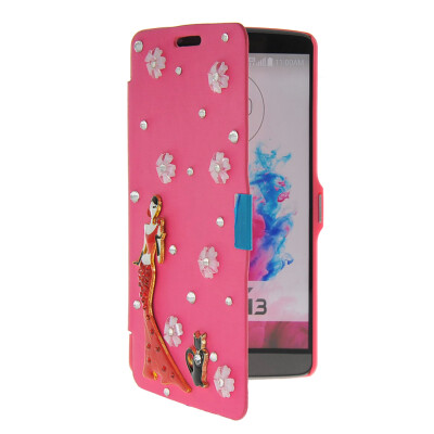 

MOONCASE Bling Rhinestone Crystal Ultre Slim Leather Side Flip Wallet Shell Back ЧЕХОЛ ДЛЯ LG G3 Hot pink