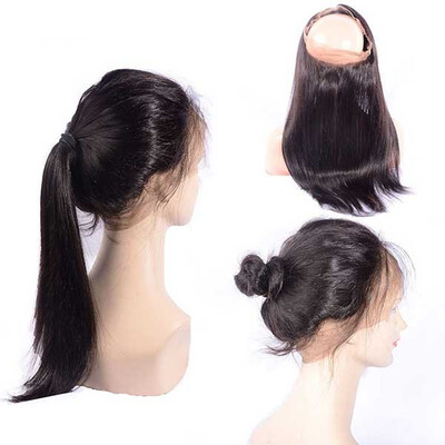 

Pre Plucked 360 Full Lace Frontal Closure Brazilian Straight Virgin Human Hair Closures With Baby Hair Adjustable Strap 225x4"x2