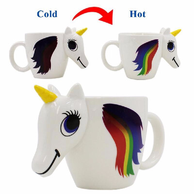 

300ml Cartoon Unicorn Discoloration Mug Colorful 3D Color Changing-color Temperature Unicorn Ceramic Coffee Cup Multi Colour Mugs