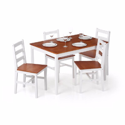 

IKayaa Modern 5PCS Pine Wood Dining Table Set Kitchen Dinette Table with 4 Chairs 150KG Capacity Dark BrownHoneyWhite Color