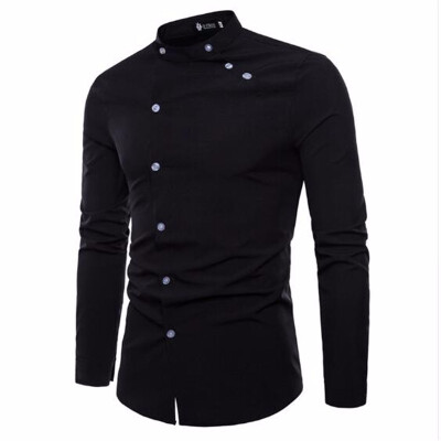 

2018 New Hot Sale Fashion cutting Double threshold Style Comfortable Casual Stand collar Mens Shirt Tops