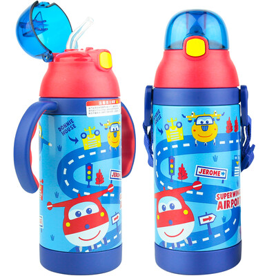 

Super Flying Infant Baby Child Sippy Cup Baby Cartoon Insulation Drinking Cup Portable Drinking Kettle 2 380ML Dark Blue