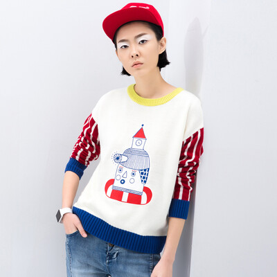 

Новинка 2016 Spring Stripes Fun Pattern с капюшоном Свитер 8610423002 Crimson XL