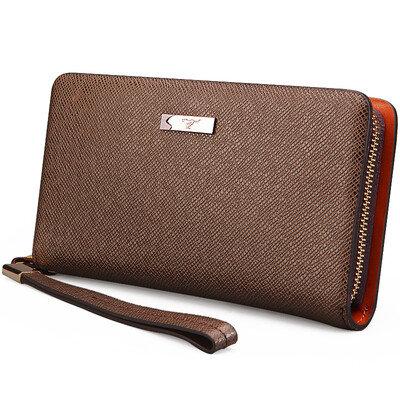 

Seven wolves men's hand bag large capacity multi-card zipper cowhide bag can be issued driving license 1A2113031-02 brown