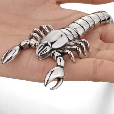 

Hpolw Men New Vintage Large Heavy Stainless Steel Casting Sterling Silver Scorpion Bracelet Biker Polished Link Wrist