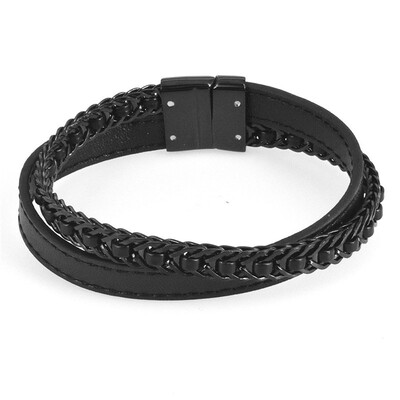 

Handcraft Double Layer Weave Band Magnetic Clasp Genuine Leather Bracelet for Men 79