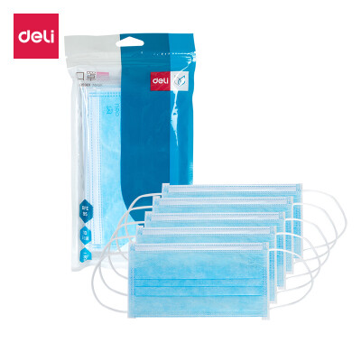 

Deli one-time three-layer non-woven layer mask 10 pieces of blue 19381