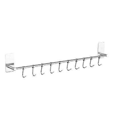 

Wall-mounted Sticky Hook Rack 304 Stainless Steel Self-adhesive Hook Hanger Storage Organizer Multi-purpose for Kitchen Bathroom w