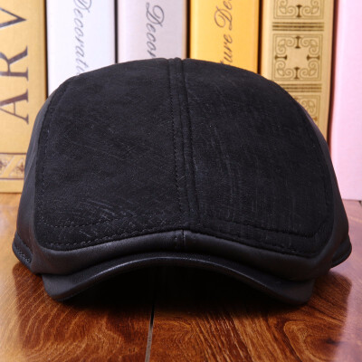 

2018 Winter Men Genuine Sheepskin Hat Elder Warm Leather Cap Father New Year Gift Suede Beret Printing Baseball Hat B-7266