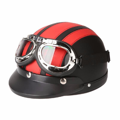 

Motorcycle Scooter Open Face Helmet Visor UV Goggle Retro Half Leather New 51FD