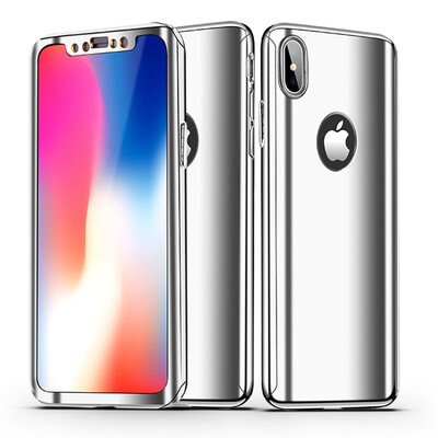 

360 Protection Plating Mirror Case For iPhone 7 8 X Hard PC Plating Bumper Back Cover For iPhone 6 6S 7 Plus Tempered Glass