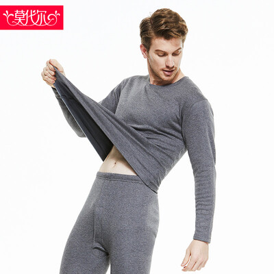 

Modal thermal underwear for men&women warm plus velvet thick alpaca cashmere knees autumn&winter mens warm suit deep hemp gray