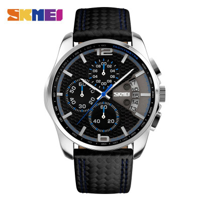 

SKMEI Sport On the Open Air Quartz Hours Guys Top Luxury Brand Chronograph Leather Waterproof Wrist Watch Relogio Male 9106