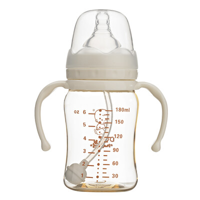 

Small do not point DOT newborn anti-flatulence easy to absorb PPSU gold wide mouth bottle handle silicone straw bottle 180ml white