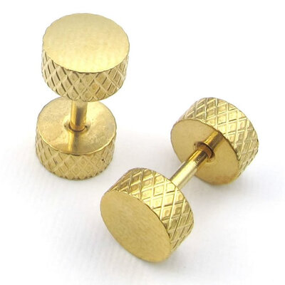 

Hpolw Mens Womens Stainless Steel 6mm Screw Stud Earrings Set Plugs Gauges Illusion Tunnel Gold