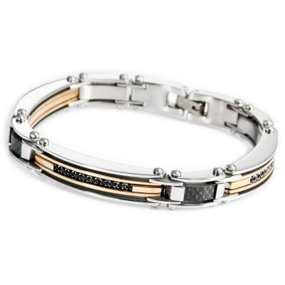 

Hpolw Men Stainless Steel 316L CZ Silver Gold Black Bracelet Link Biker (with Gift Bag)