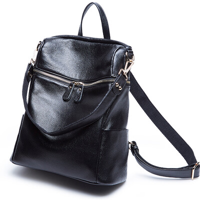 

Boyatu first layer cowhide backpack female fashion casual travel backpack black