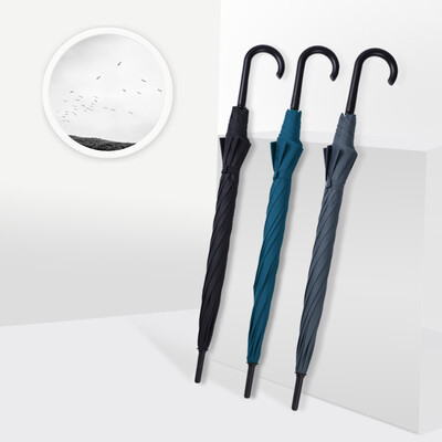 

Obolts wind straight straw umbrella rain dual-use umbrella gentleman umbrella double umbrella long handle solid color double umbrella semi-automatic J-handle classic black