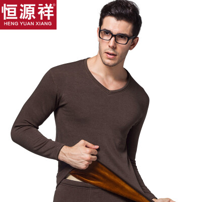 

Hengyuanxiang thermal underwear men&women thickening plus velvet cashmere V-neck Slim breathable thick autumn clothing long pants middle-aged fashion cotton warm pants suit male coffee V-neck 180