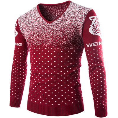 

Zogaa New Men's Sweater V-neck Snowflakes Tiger