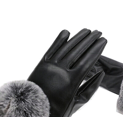 

Women Warm Gloves Touchscreen Leather Faux Rabbit Fur Lady Winter Mittens