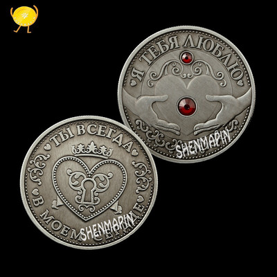 

Diamond love heart lucky commemorative coin crown bronze coin love gift collection
