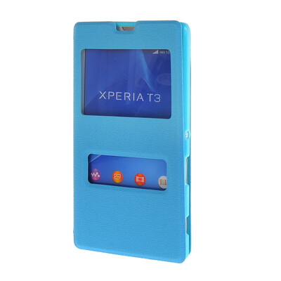 

MOONCASE Сторона Флип жесткий борт тонкий кожаный кронштейн Окно чехол для Sony Xperia T3 синий