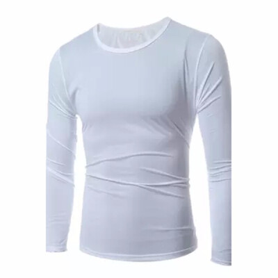 

Summer Spring Simple Shirt Long-sleeved Round Neck Mens Casual Slim Pure Color T-shirt