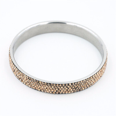 

Womens Full Shining Rhinestones Colorful Round Stainless Steel Bangle Yellow