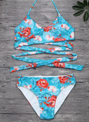 

2018 Floral Halter Swimsuit Backless Strappy Bikini Set