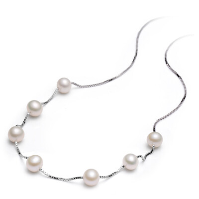 

Beijing Run Pearl Allure Love 7-8mm freshwater pearl hanging beads necklace with a chain of 45cm white