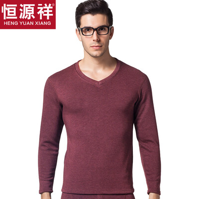 

Hengyuanxiang thermal underwear men&women thickening plus velvet cashmere V-neck slim breathable thick autumn clothing long pants middle-aged fashion cotton warm pants suit mens wine red V-neck 175