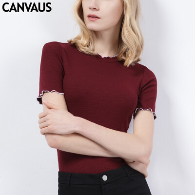 

CANVAUS New Summer Women Solid Slim Simple Round Collar Casual Office Lady Short Sleeve T Shirt Undershirt Tops KS92A