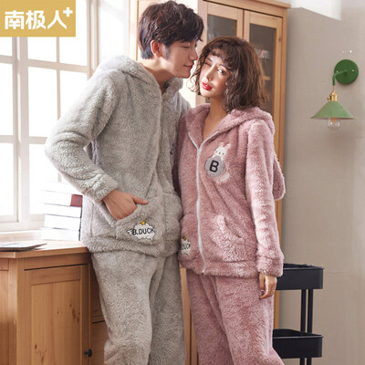 

Antarctic couple pajamas female winter coral fleece long-sleeved thick flannel cartoon home service 00-0251A male models gray 1852 L-code
