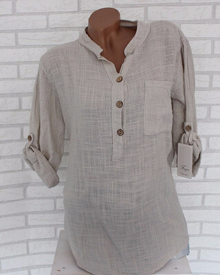 

Womens Fashion V-neck Pure Color Blouse Rolled Long Sleeve Tops