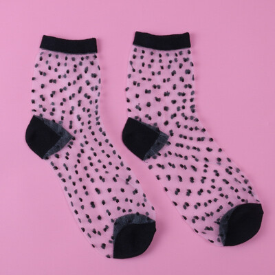 

LIONZONE Newly Women Korean Fashion Lace Ruffle Crystal Silk Ankle Sock Glass Black Sexy Thin Transparent Socks Wholesale