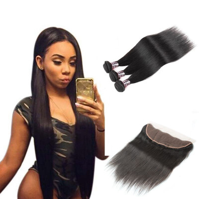 

Ishow Good Quality 7A Ear To Ear Lace Frontal With 3Bundles Brazilian Straight Cheap Human Hair With Closure