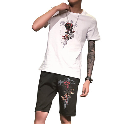 

Damaizhang Brand Designer Men T-shirt with Shorts Summer Printed Cotton Slim Fit Man t-shirt Set Mens Clothing