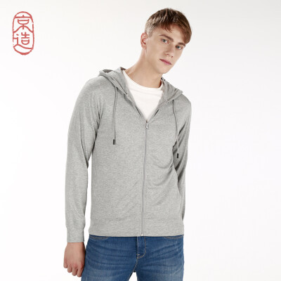 

JZAO mens sweater zipper sweater long-staple cotton silk zipper shirt inside the cardigan light gray gray L